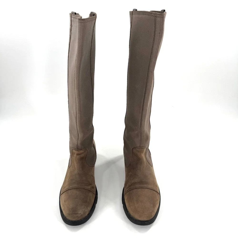 Sorel Emelie Tall Knee High Riding Boots Taupe Suede Leather Buckle Women Size 8